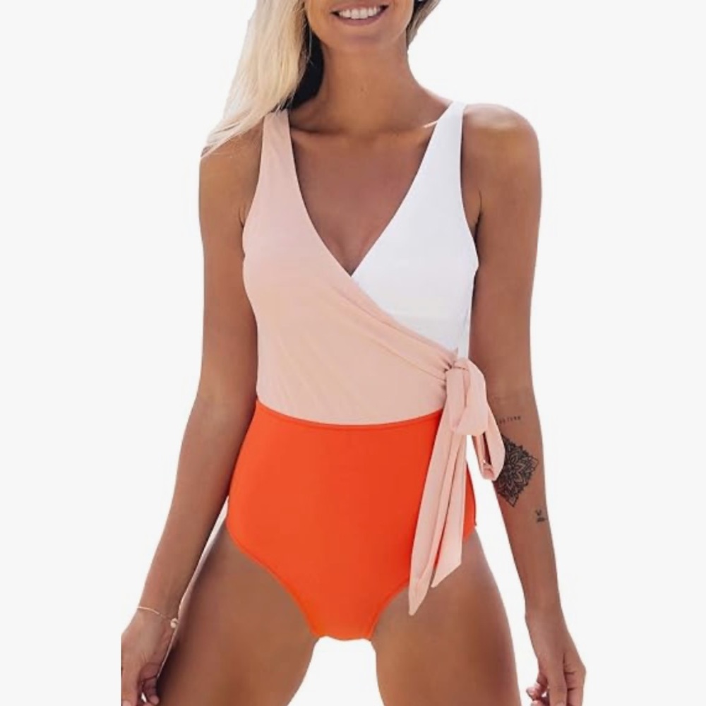 CUPSHE | Orange Color Block One Piece Swimsuit | Bathing Suit | Medium | NWT